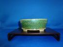 緑釉下紐楕円鉢(自作鉢 手びねり)　125 x 103 x 48