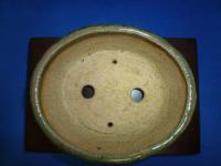 緑釉下紐楕円鉢(自作鉢 手びねり)　125 x 103 x 48